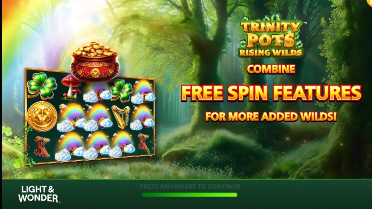 Interface do jogo Trinity Pots Rising Wilds com tema irlandês
